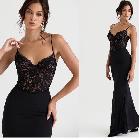 House of CB 'Cara' Black Corset Illusion Lace Maxi Dress NWOT - Picture 3 of 11